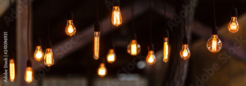Canvastavla retro lighting Many decorative light bulbs