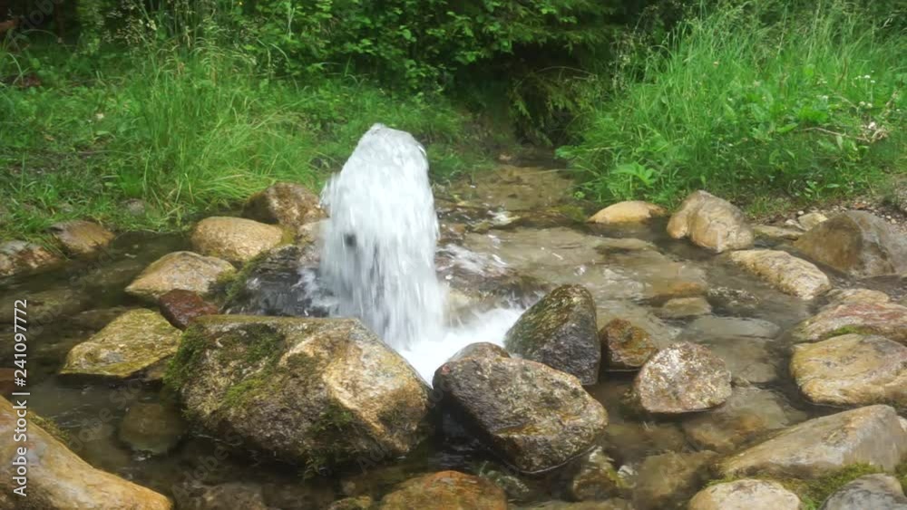 Artesian well. Eruption of spring, natural environment. Stones and water. Clean drinking groundwater erupting out of the ground. Norra Spring Area, Oostriku River, Endla Nature Reserv, Estonia, Europe