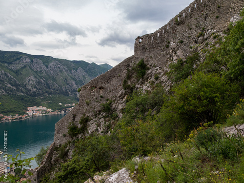 Fortification wall above the Bay of Kotor in Montenegro