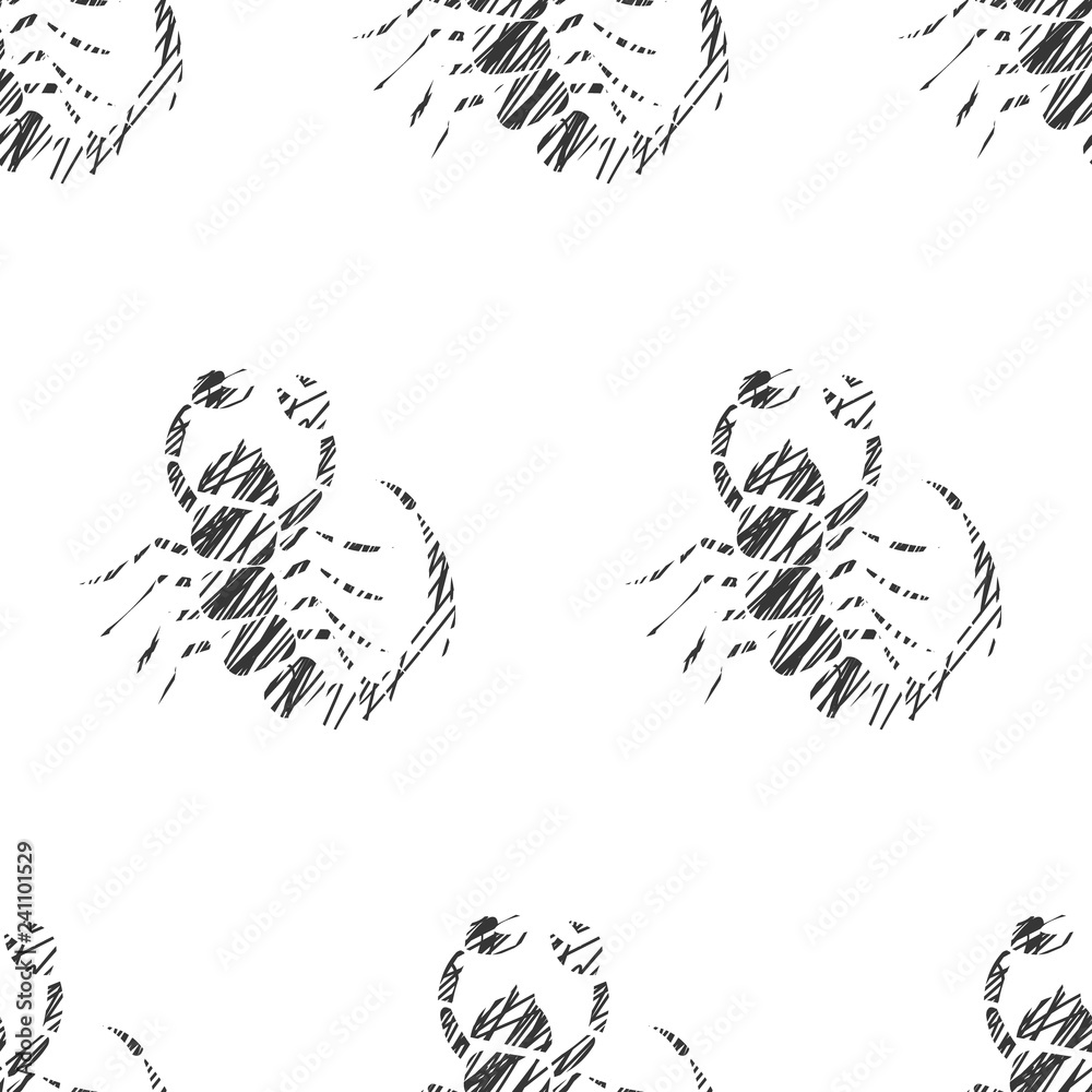 Seamless vector pattern of insect, black and white hand drawn scorpions. Sketch pencil liberty drawing. Print for fabric, wallpaper, backgrounds, wrapping, packaging, packing Seamless vector pattern of insect, black and white hand drawn scorpions. Sketch pencil liberty drawing. Print for fabric, wallpaper, backgrounds, wrapping, packaging, packing