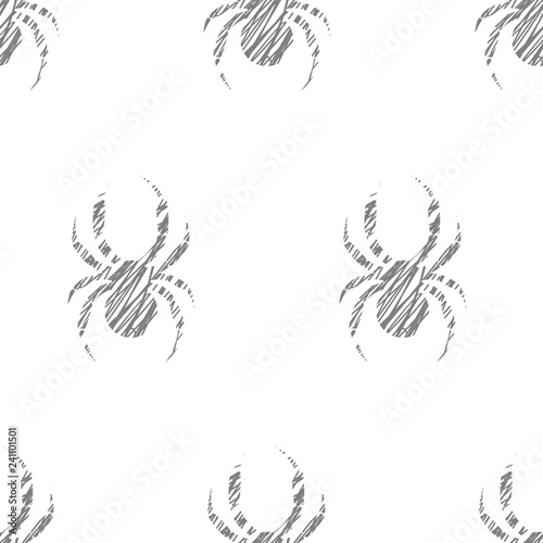 Seamless vector pattern of spider, black and white hand drawn ants. Sketch pencil liberty drawing. Print for fabric, wallpaper, backgrounds, wrapping, packaging, packing © Valentain Jevee