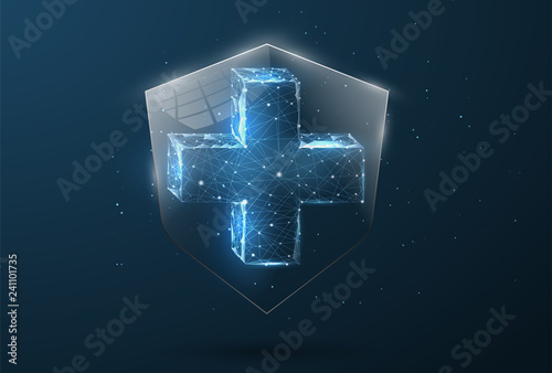 Security Shield form lines, triangles and particle style design. Illustration vector