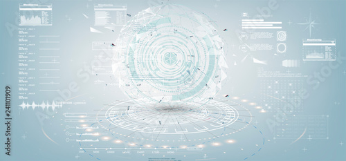 Set of black and white infographic elements. Head-up display elements for the web and app. Futuristic user interface. Style in HUD
