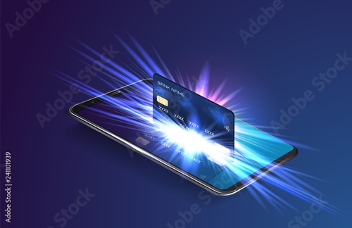 Mobile payment concept, Smartphone with processing of mobile payments from credit card. Vector illustration