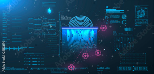 	 Vector HUD Elements Set for Futuristic User Interface Abstract digital conceptual technology security interface background and finger print scanning photo