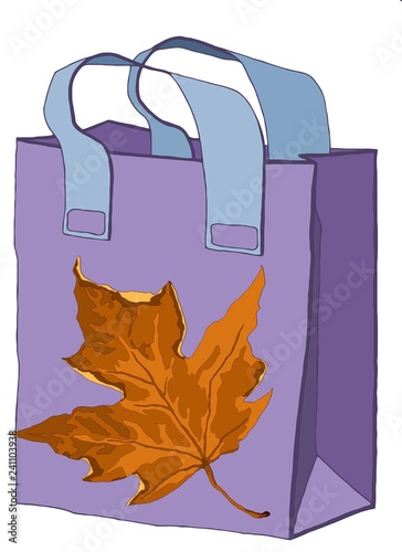 Hand drawn paper colorful gift bag with illustration. 
