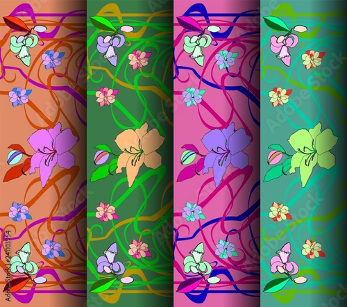 Set of four  patterns in art Nouveau style.Vector illustration.