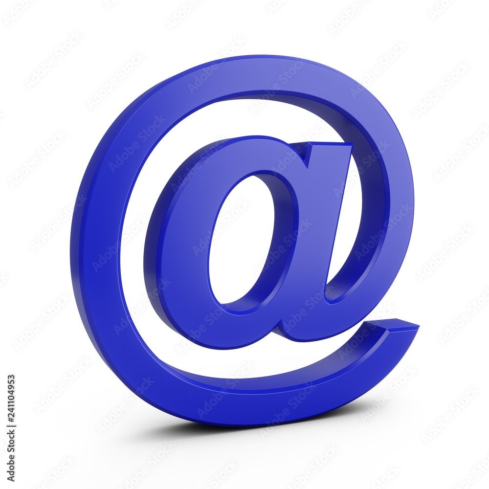 3D Rendering Blue at email symbol isolated on white background