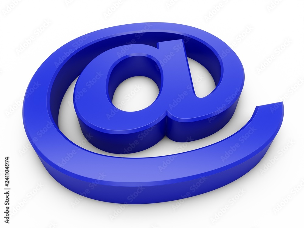 3D Rendering Blue at email symbol isolated on white background 3D Rendering Blue at email symbol isolated on white background