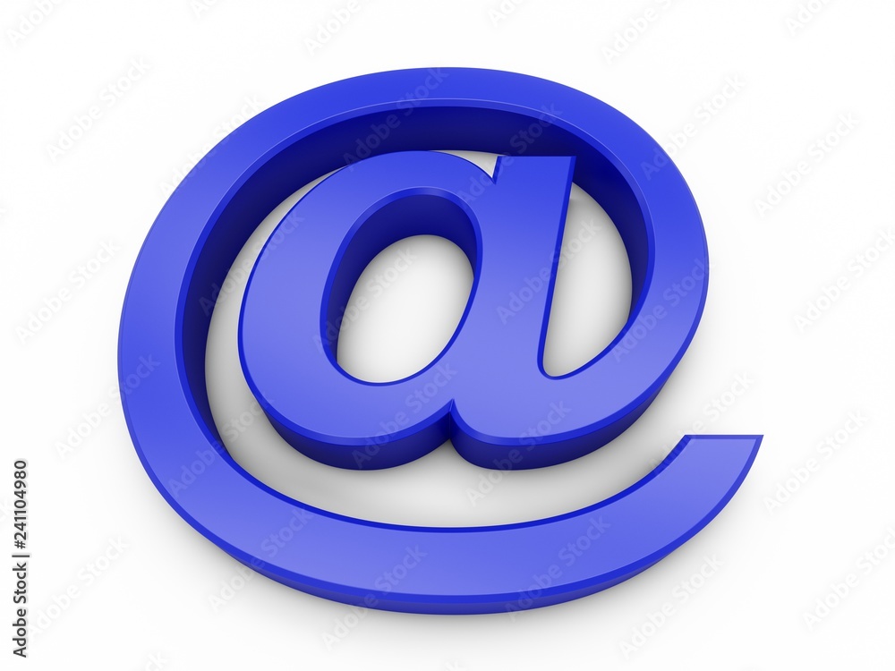 3D Rendering Blue at email symbol isolated on white background 3D Rendering Blue at email symbol isolated on white background
