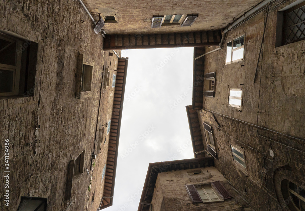 Low angle of a building facade in Perugia - Italy
