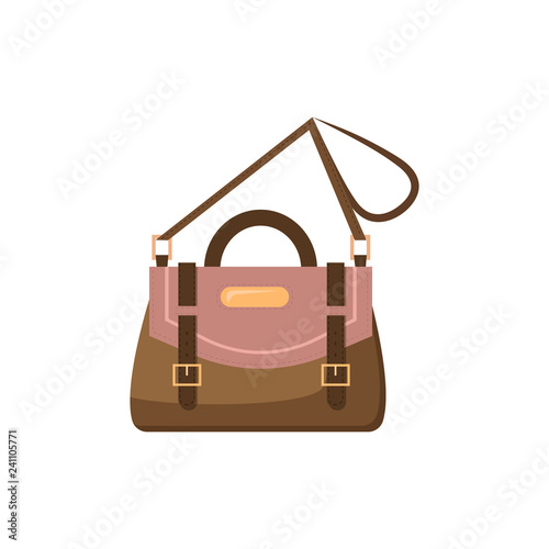 Pink and brown hand bag illustration. Shopping, accessory, bag. Fashion concept. Vector illustration can be used for topics like clothing, fashion, advertisement, shopping