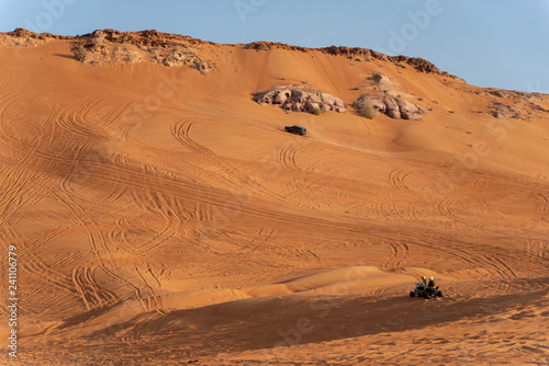 Big Red and Pink Rock, Sharjah, United Arab Emirates, December 28, 2018, Off-roading is one of the most attraction in United Arab Emirates and this area is one of the most visited place by off-roaders