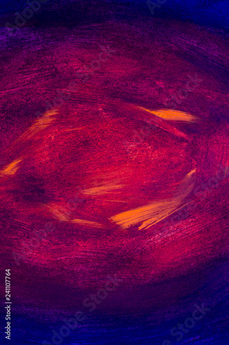 Artistic handmade texture closeup oil painting Yellow red dark fiery tunnel hell abstract background paint. Modern art. Contemporary art. Colorful canvas.