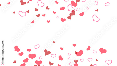Design element for wallpaper, textiles, packaging, printing, holiday invitation for wedding. Red on White fond Vector. Festive background. Red hearts of confetti crumbled.