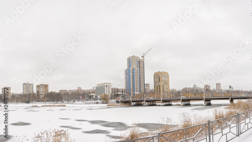 Panorama of the frozen river of Kalmius in Donetsk photo