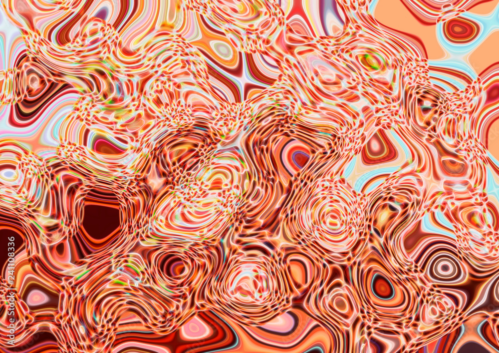 Abstract orange background of chaotic ovals and shapes.