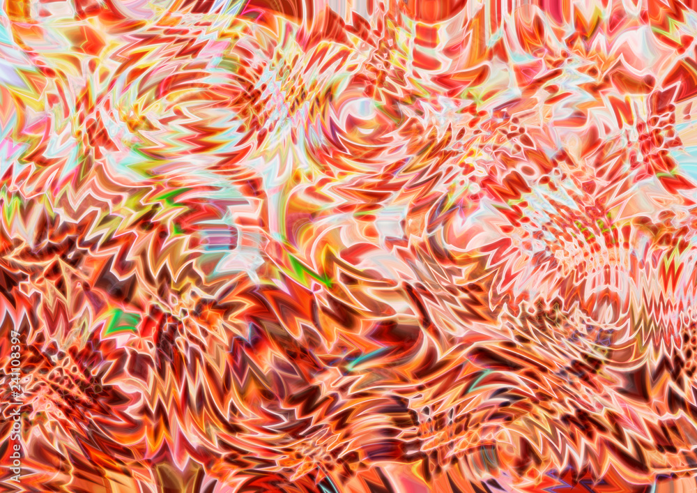Abstract orange background of chaotic ovals and shapes.