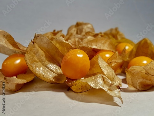 Physalis, Kapstachelbeere mit weißem Hintergrund, selektiver Fokus photo