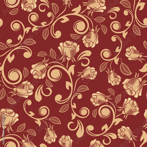 Seamless red and gold rose flowers background © More Images