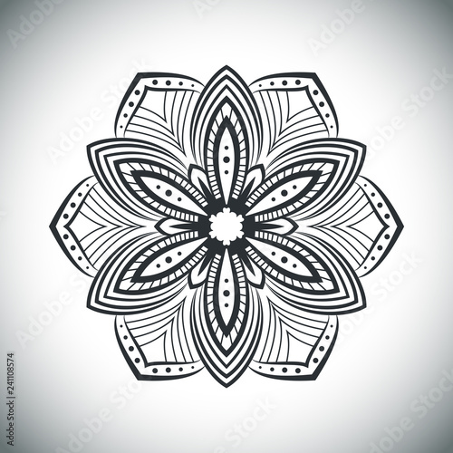 Black and white round floral element