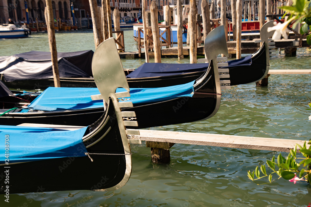 Gondolas, Venice, Italy. Detail of the famous Venetian boats.
