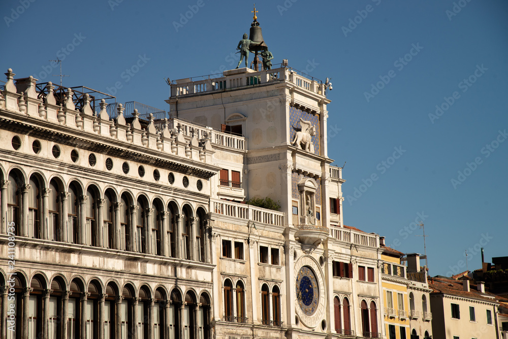 The Moors of the Clock Tower of Venice, Italy. The clock marks days, hours, moon phases and zodiac. On the top two statues (the Moors) indicate the hour by striking a bell. 