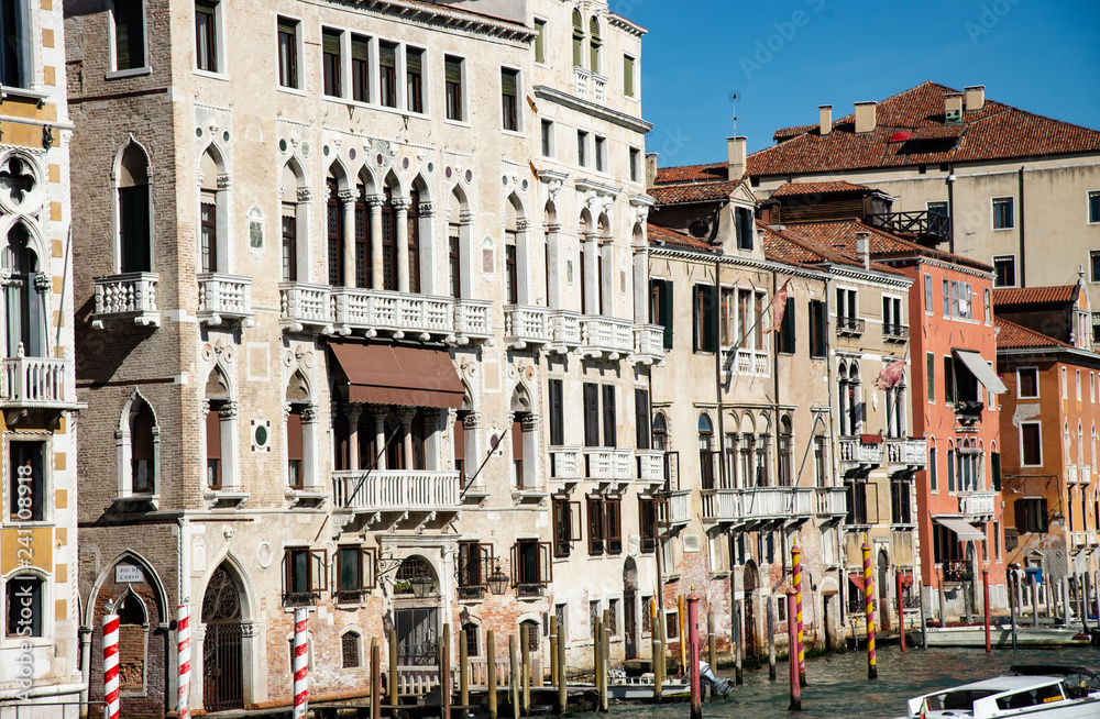 Typical houses in Venice, Italy. Facing the Grand Canal, the main city water communication route