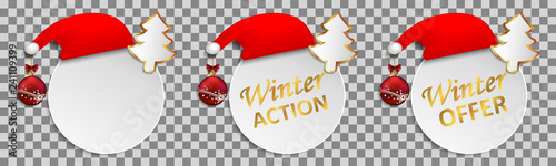 Christmas action offers vector dial buttons isolated, banner winter discount action. Set of keys with gifts - Christmas sales, Christmas products – for stock