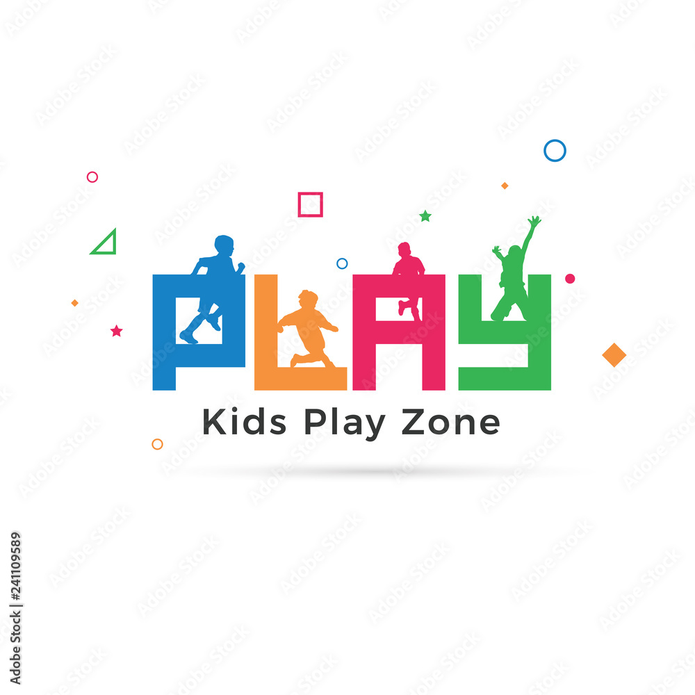 Kids Play Zone Logo Template Vector, Play Typography with Kids Playing Kids Play Zone Logo Template Vector, Play Typography with Kids Playing