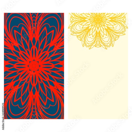 Design Vintage cards with Floral mandala pattern and ornaments. Vector illustatration. The front and rear side photo