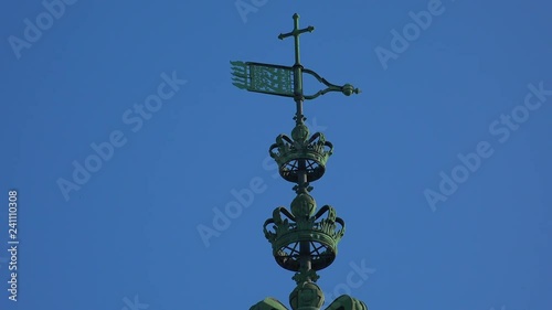Weathervane on top of Christiansborg Castle. Copenhagen. Denmark. 4K.