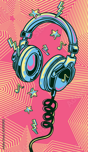 Funky colorful drawn musical headphones
