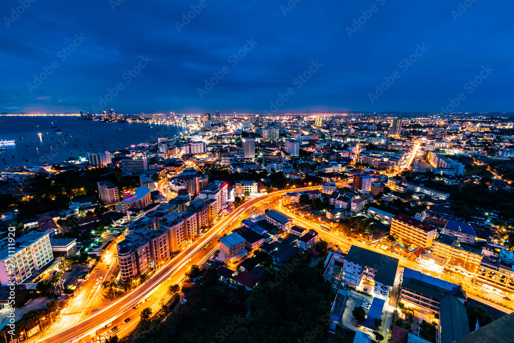 Skyline in Pattaya city at night, Thailand