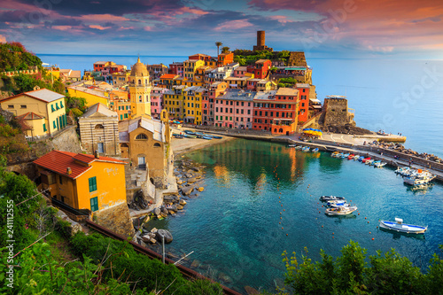 Gorgeous Vernazza village with colorful houses, Cinque Terre, Italy, Europe