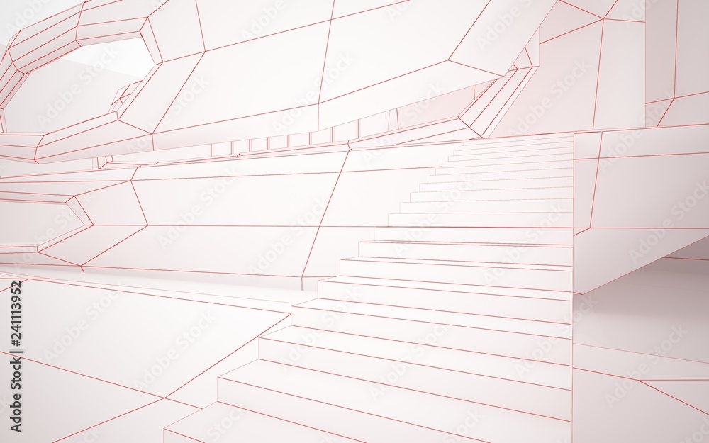 Abstract drawing white interior multilevel public space with window. 3D illustration and rendering. Abstract drawing white interior multilevel public space with window. 3D illustration and rendering.
