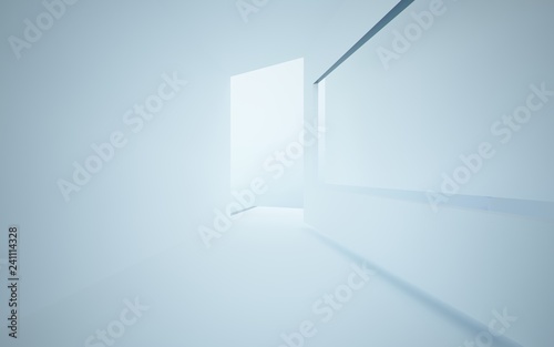 Abstract white and colored gradient glasses interior multilevel public space with window. 3D illustration and rendering.