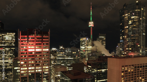Aerial Toronto  Canada city center after dark