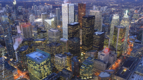 Canvas Print Aerial of Toronto, Canada city center after dark