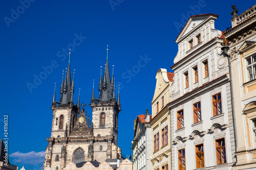 Photography The Church of Mother of God before Tyn and antique buildings at the old town squ