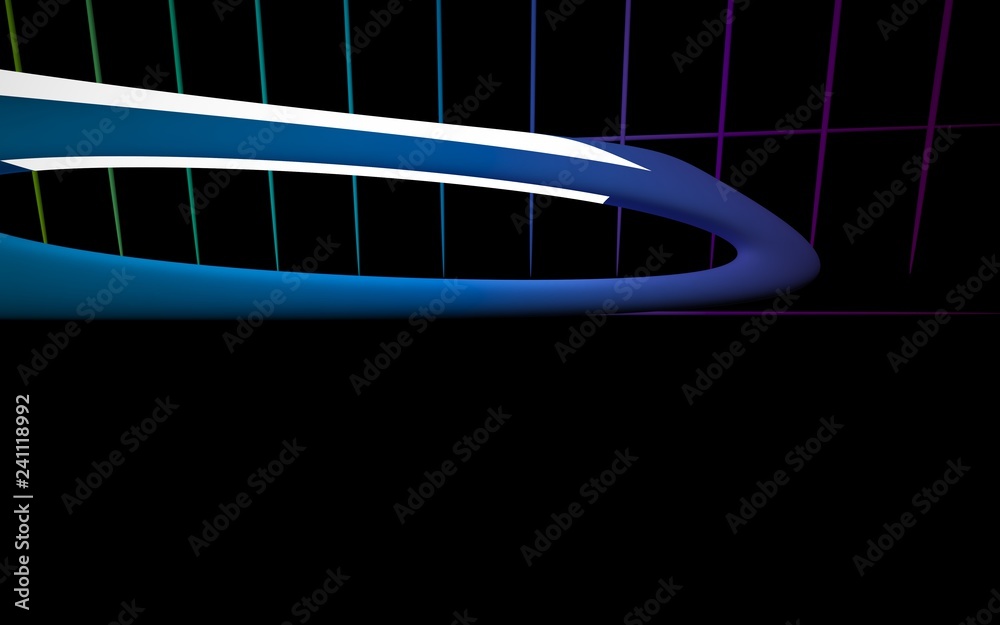 Abstract dark interior multilevel public space with neon lighting. 3D illustration and rendering. Abstract dark interior multilevel public space with neon lighting. 3D illustration and rendering.