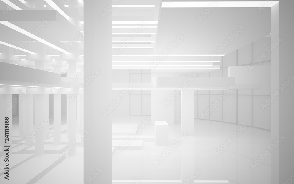 Abstract white interior of the future, with neon lighting. 3D illustration and rendering Abstract white interior of the future, with neon lighting. 3D illustration and rendering
