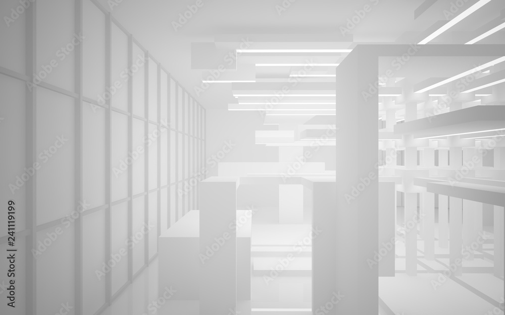 Abstract white interior of the future, with neon lighting. 3D illustration and rendering Abstract white interior of the future, with neon lighting. 3D illustration and rendering