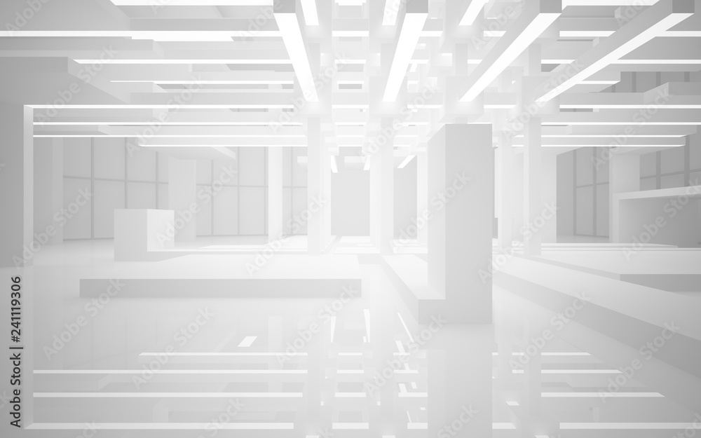 Abstract white interior of the future, with neon lighting. 3D illustration and rendering Abstract white interior of the future, with neon lighting. 3D illustration and rendering
