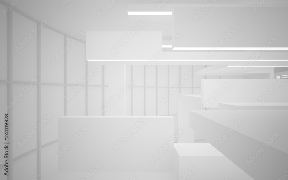 Abstract white interior of the future, with neon lighting. 3D illustration and rendering Abstract white interior of the future, with neon lighting. 3D illustration and rendering