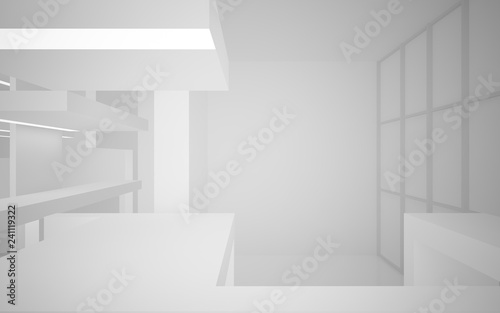 Abstract white interior of the future, with neon lighting. 3D illustration and rendering