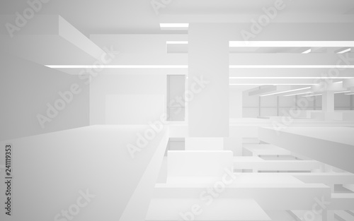 Abstract white interior of the future  with neon lighting. 3D illustration and rendering