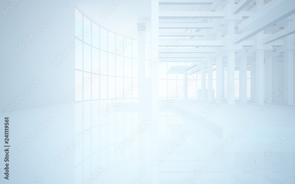 Fototapeta premium Abstract white interior highlights future. Architectural background. 3D illustration and rendering