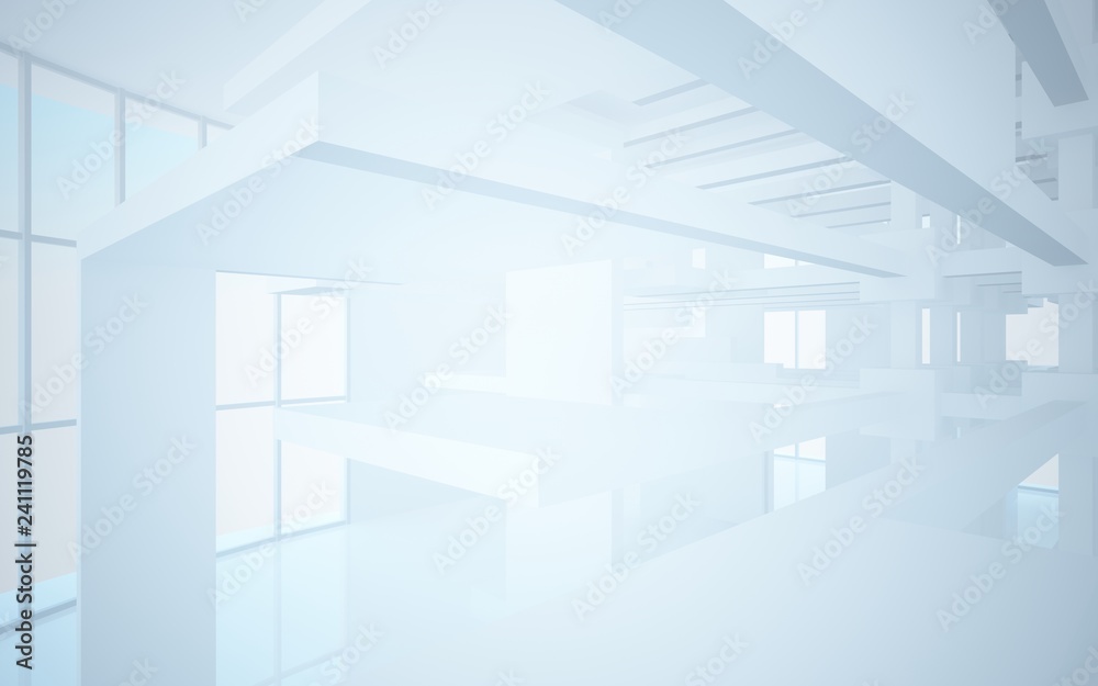 Abstract white interior highlights future. Architectural background. 3D illustration and rendering Abstract white interior highlights future. Architectural background. 3D illustration and rendering