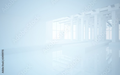 Abstract white interior highlights future. Architectural background. 3D illustration and rendering